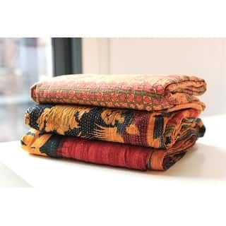 Bed Bath & Beyond | The Best Deals Online: Furniture, Bedding, Rugs, Kitchen Essentials & More Kantha Embroidery, Cooling Blanket, Sari Fabric, Bedding Stores, Kantha Throw, Burgundy And Gold, Embroidery Techniques, Cool Rugs, Bed Throws