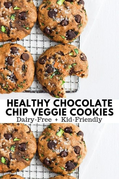 Healthy Chocolate Chip Cookies with Spinach, Carrots and Zucchini  - a fun and delicious way to sneak in some healthy veggies!! #kidfriendlycookies #sneakyveggies #dessert #healthydessert #healthyveggiecookies #spinachcookies #dairyfreerecipes #dairyfreecookies #veggiecookierecipe Breakfast Casserole With Spinach, Veggie Cookies, Casserole With Spinach, Kid Friendly Cookies, Carrots And Zucchini, Wooden Skillet, Healthy Chocolate Chip Cookies, Dairy Free Cookies, Toddler Foods