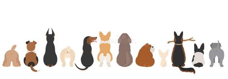 Dogs poses behind. Dog`s butts. Flat design border. Vector illustration stock illustration Border Vector, Dog Poses, About Dogs, Dog Illustration, Dog Drawing, Flat Illustration, Flat Design, Dog Design, Minimalist Art