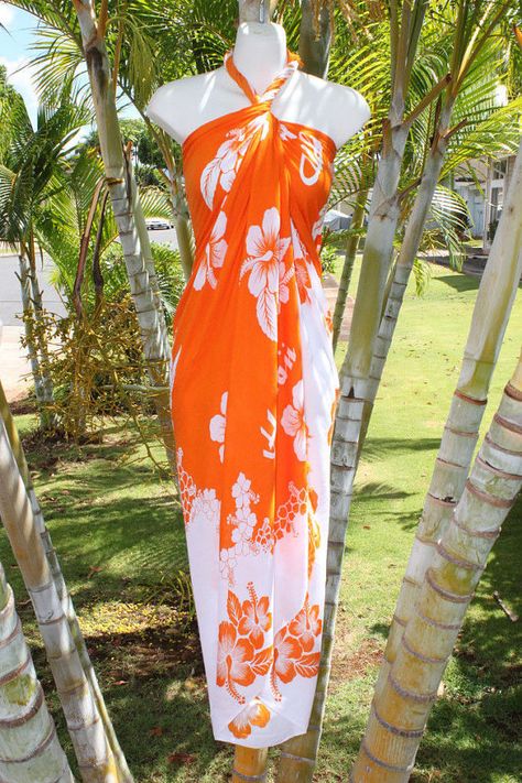 Sarong Orange & White Hibiscus Hawaii Hawaiian Pareo Luau Cruise Wrap Dress on Etsy, $18.99 Hawaiian Outfit Women, Hibiscus Hawaii, Luau Outfits, Luau Dress, Polynesian Dress, Hawaii Dress, Hawaiian Designs, Cruise Dress, Island Dress