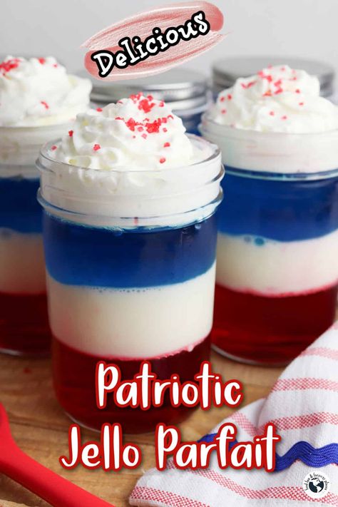 With bright colors and summertime vibes, this Patriotic Jello Recipe is a must-have for a Memorial Day backyard BBQ or Fourth of July party. It’s an easy recipe that looks amazing and tastes delicious. Save this recipe for other holidays, too! Be changing up the colors, you can celebrate your any holiday, or even show your team colors! Patriotic Jello, Red White And Blue Jello, Madeline Party, Jello Parfait, Favorite Deserts, Red White And Blue Desserts, Patriotic Snacks, Sonic Cherry Limeade, Memorial Day Desserts