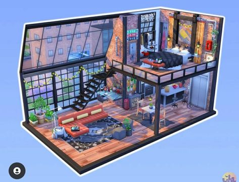 Sims 4 Loft, Loft House Design, Sims 4 House Plans, Sims 4 House Building, House Loft, House Floor Design, Sims 4 House Design, Casas The Sims 4, Sims Building