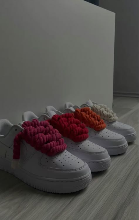 Shoes With Rope Laces, Af1 Outfit, Custom Nike Air Force 1, Nike Shoes Women Fashion, Jordan 4 Bred, Custom Nike Air Force, Nike Shoes (men), Custom Kicks, Pretty Shoes Sneakers