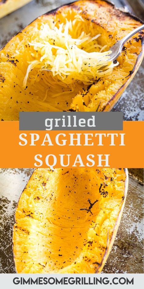 Looking for an easy side dish that's healthy during grilling season? This Grilled Spaghetti Squash only requires a few ingredients and is delicious. A low carb favorite that can be made without heating up the kitchen. The char on it gives it so much flavor! #spaghetti #squash via @gimmesomegrilling Grilled Spaghetti Squash, Grilled Squash, Cookies Bars, Spaghetti Squash Recipes, Low Carb Sides, Low Carb Side Dishes, Summer Cooking, Grilling Season, Veggie Side Dishes