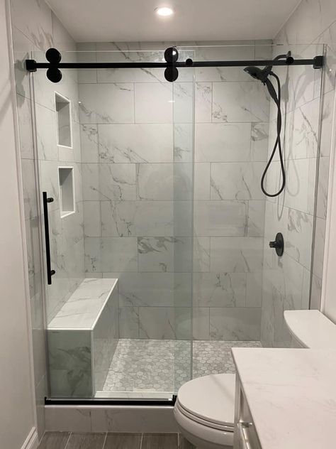 Different Shower Ideas, Sleek Shower Design, Renovated Showers Walk In, Shower Remodel White Tile, Best Non Slip Shower Floors, Home Spa Shower Ideas, Large Walk In Shower Ideas Master Bath, Small Stand Up Shower Remodel Master Bath, Walk In Shower With Sliding Barn Door