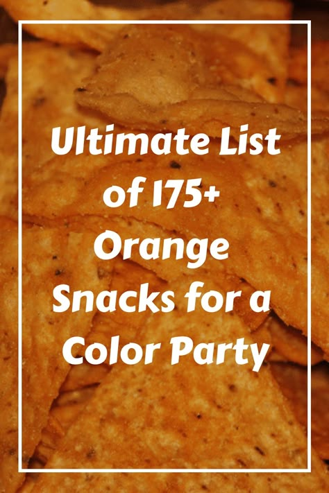 Discover the ultimate list of 175+ vibrant orange snacks perfect for a Color Party, Rainbow Picnic, Halloween birthday bash, or gifting a Color Basket to a friend. From orange-hued treats to snacks in eye-catching orange packaging, this comprehensive guide is your go-to resource for all things orange-themed snacking. Organized into various categories, it's your key to hosting or attending the most memorable Orange Themed Party! Orange And Black Party Food, Orange Themed Appetizers, Foods That Are Orange, Orange Things For Color Party, Foods That Are Orange In Color, Orange Food Board For Party, Orange Platter Ideas, Orange Themed Food Ideas, Orange Tailgate Food