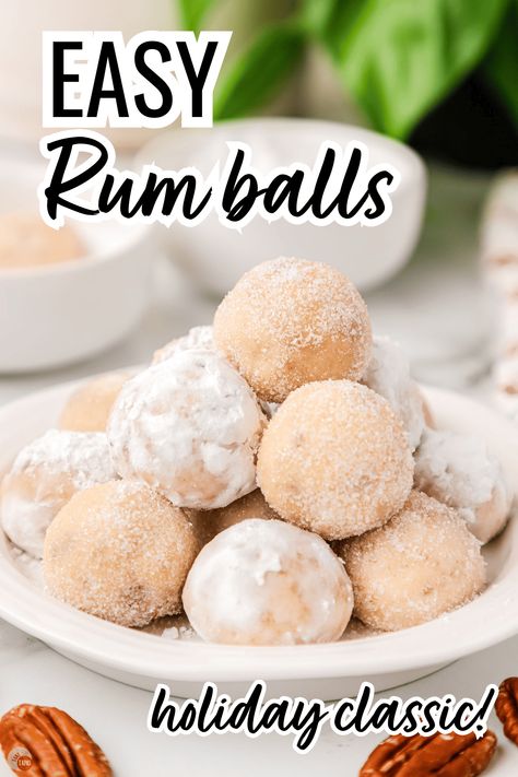 Rum balls are the ultimate treat for the holiday season. Sweet, nutty, and a hint of spirit, these treats make the perfect gift or addition to a cookie table at your holiday party. #candy #dessert #rum #christmas #holidayrecipe Rum Balls No Bake, Easy Rum Balls, Holiday Party Buffet, Rum Ball, Rum Balls Recipe, Easy Christmas Food, Cookie Exchange Ideas, Holiday Party Game, Grandma Recipes