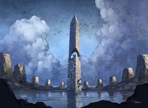 Obelisk of Esper by ~francis001 on deviantART Fantasy Setting, Fantasy Places, Fantasy Rpg, Environment Concept Art, Story Inspiration, Environmental Art, Sci Fi Fantasy, Fantasy Artwork, Fantasy Landscape