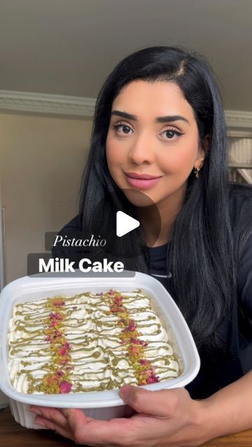 Kausar Raja on Instagram: "Eid recipe: Pistachio Milk Cake/Tres Leches  Recipe: - 5 large eggs (or 6 small) - 200g white sugar - 1/4 tsp salt - 185g self raising flour - 75ml milk  Milk mixture: - 300ml milk - 300ml evaporated milk - 150g condensed milk - 150g pistachio cream  Topping: - 300ml double cream - 2 tbsp icing sugar - 1 tsp vanilla essence  Method: - This recipe works perfect with a 20cm square dish or similar, you can make 2 smaller ones like I did, one large one serves approx 15-20 small one serves 10.  - Mix approx 1/4 of the sugar with the egg whites, whisk on high speed with an electric whisk or stand mixer till it forms stiff peaks. This can take upto 10 mins if using an electric whisk so be patient. The bowl used for this must be glass or metal and must be completely dry Pistachio Tres Leches Cake Recipe, Milk Cake Recipe Indian, Pistachio Milk Cake, Cake Tres Leches, Tres Leches Recipe, Milk Cake Recipe, Pistachio Cake Recipe, Pistachio Milk, Electric Whisk