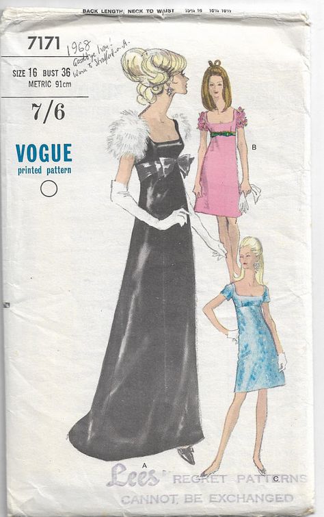 Sewing Pattern dress pattern Vogue Pattern Size 16 Bust Empire Waist Evening Dress, Empire Waist Dress Pattern, Vogue Dress Patterns, Blithe Spirit, Vintage Vogue Patterns, Dress Making Patterns, Vogue Pattern, Empire Waistline, Vogue Patterns