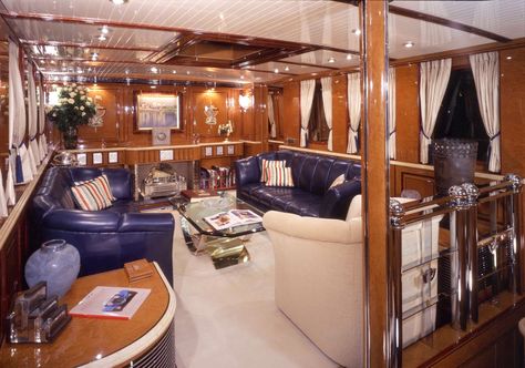 vintage yacht interiors | MegaYacht Global: Tom Perkins 37m Classic Yacht 'Atlantide' For Sale Vintage Yacht Interior, Bose Home Theater, Deck Dining Area, Vintage Yacht, Boat Furniture, Treehouse Ideas, Expedition Yachts, Yacht Interior Design, Deck Dining