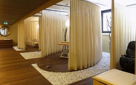 curtained space Massage Room Design, Micro Blading, Google Office, Facial Room, Spa Room Decor, Spa Interior Design, Spa Rooms, Spa Interior, Spa Decor