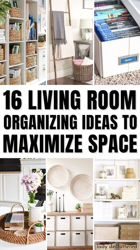 16 Living Room Organizing Ideas to Maximize Space Small Living Room Closet Organization, Tiny Living Room Storage Ideas, Tv Room Organization Ideas, Living Room Cabinet Organization, Entertainment Center Small Living Room, Living Room Decor Storage, Storage And Organization Living Room, Small Living Room Storage Maximize Space, Shelf Organization Ideas Living Room