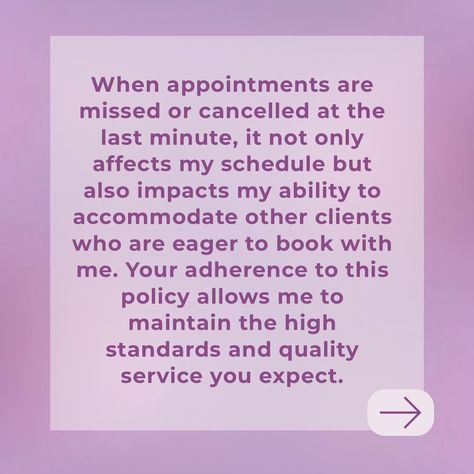 Thank you for choosing to book with me for my nail services! I value your time and commitment to our appointments, and I strive to give you with the best experience possible. To guarantee smooth operations and fairness to all clients, I have implemented the following cancellation and no show policy: 1. No Show/Late Cancellation: A no show or cancellation within 24 hours of your appointment time will result in a $50 fee, payable before any future bookings can be made. This fee is non-refundab... Salon Cancellation Policy, No Deposit No Appointment, Booking Policy, Cancellation Policy Salon, Prebook Your Holiday Appointments, How To Book An Appointment, Last Minute Cancellation Appointment, Medical Esthetician, Nail Services