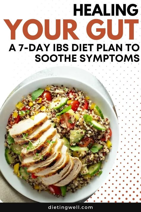 Tired of IBS symptoms? Follow my 7-Day IBS Diet Plan for Digestive Relief and take control of your gut health. Say hello to comfort and goodbye to discomfort! #IBSDiet #DigestiveRelief #IBSSupport Ibs Friendly Meals, Ibs Meal Plan, Ibs Meals, Fodmap Diet Food Lists, Ibs Diet Recipes, Ibs Diet Plan, Healthy Gut Diet, Gut Healing Diet, Low Fodmap Diet Plan