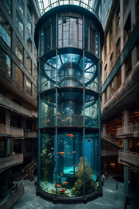 Cool Home Aquariums, Aquarium Exterior, Giant Fish Tank, Aquarium Entrance, Aquarium Interior, Giant Aquarium, Aquarium Building, Museum Lobby, 1950s Architecture