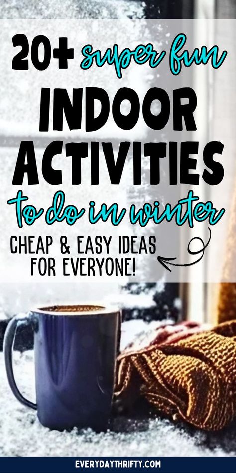 Looking for ways to beat winter boredom? This blog post offers 20 indoor winter activities perfect for kids, teens, and families! From DIY paint sessions to living room campouts, these fun winter activities are budget-friendly and ideal for cozy days. Perfect for a winter bucket list or no spend activities that everyone can enjoy together. Try these creative ideas for a memorable season! Winter Babysitting Activities, January With Kids, Inside Winter Activities For Kids, Winter Kids Activities Indoor, Things To Do With Family At Home, January Office Activities, January Activity Ideas For Seniors, Winter Fun Ideas, Winter Cabin Activities