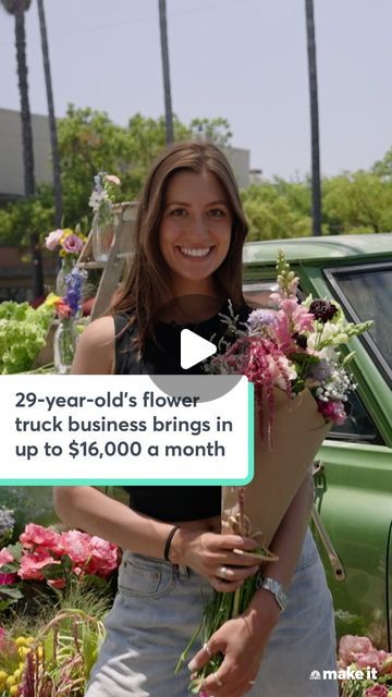 CNBC Make It on Instagram: "In 2020, Vienna Hintze moved to Los Angeles and started her own digital marketing agency — but still found herself longing for something more.  After speaking with a therapist, she got the idea to start her own flower truck business, Main Street Flower Truck.  Since launching in August 2023, the business has brought in around $44,000 in revenue, plus an additional $4,500 in cash, Hintze estimates. In May 2024, the now 29-year-old’s business brought in around $16,000 that month alone.  Tap the link in bio to learn how she started selling flowers full-time." How To Start A Flower Business, Flower Truck Business, Flower Trucks, Flower Van, Selling Flowers, Truck Business, Flower Bundle, Flower Truck, Flower Business