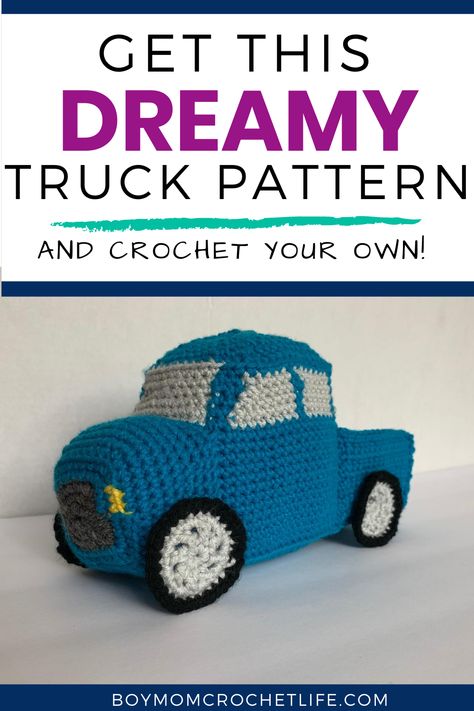 If you have a little one that loves all things truck, you have to check out the Sleepy Time Truck crochet pattern! It's a great pattern for little ones because it's soft and cuddly but they can still have fun with it! Are you ready to start yours? Come check it out! Crochet Truck Pattern, Amigurumi Truck Free Pattern, Crochet Rv Free Pattern, Crochet Dump Truck, Fire Truck Crochet Pattern, Truck Crochet Pattern Free, Crochet Cars And Trucks Free Pattern, Crochet Vehicles Free Pattern, Crochet Truck Pattern Free