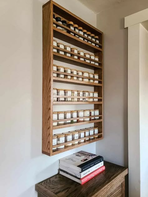 Spice Storage Cabinet, Kitchen Shelf Organization, Spice Rack Plans, Spice Rack Design, Spice Storage Solutions, Spice Rack Wall, Spice Rack Ideas, Wall Spice Rack, Spice Rack Organization