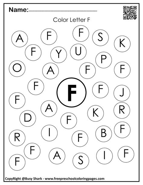 Letter F Dot Worksheet, Letter F Printables Free, Worksheet Letter F, Letter F Worksheets For Preschool, F Coloring Pages, Letter F Worksheet, Abc For Toddlers, Circle Letters, Letter L Worksheets