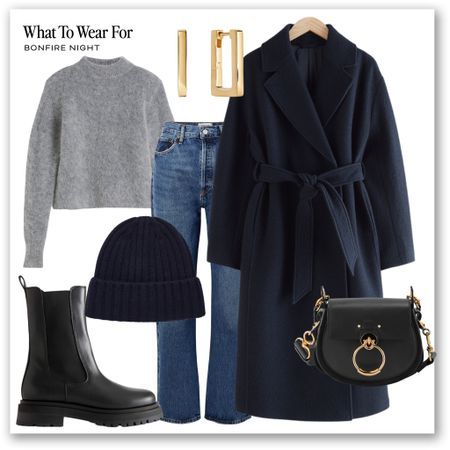 Bonfire Night Outfits, Navy Blue Coat Outfit, Blue Coat Outfit, Sloane Tailored Pant, Chelsea Leather Boots, Cosy Outfit, Paris Mode, Bonfire Night, Transition Outfits