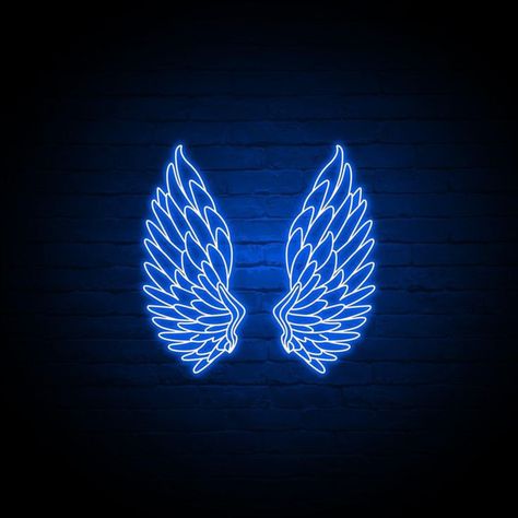 Wall Drawing Ideas Creativity, Angel Wings Neon Sign, Wings Neon Sign, Wall Drawing Ideas, Neon Light Wallpaper, Cool Neon Signs, Black And Blue Wallpaper, Baby Blue Wallpaper, Wings Wallpaper