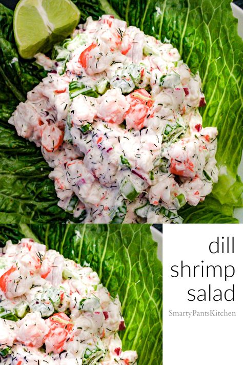 Cold shrimp salad recipe that's healthy, quick and easy! With a light citrus-dill sauce! Healthy summer salad!  #shrimpsalad #healthyshrimpsalad #easyshrimprecipes #summersalads Cold Shrimp Salad Recipes, Shrimp Salad Recipes Healthy, Dill Shrimp, Cold Shrimp, Summer Shrimp, Sea Food Salad Recipes, Shrimp Salad Recipes, Seafood Entrees, Watermelon And Feta