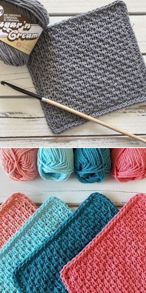 Things To Crochet With Grey Yarn, Crochet Stitches For Blankets Free, Crochet Washcloth Free Pattern, Crochet Washcloth Free, Crochet Dish Cloth Free Pattern, Cloth Patterns, Crochet Washcloth Pattern, Kitchen Crochet, Crochet Potholder Patterns