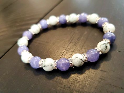 Excited to share the latest addition to my #etsy shop: Tanzanite and White Howlite Beaded Bracelet with Crystal Spacers #unisexadults #yes #purple #white #no #round #tanzanite #gemstone #whitehowlite https://etsy.me/3NmscsP Tanzanite Bracelet, Healing Gemstone Bracelets, Howlite Bracelet, Tanzanite Gemstone, Crystal Beads Bracelet, White Howlite, Bracelet Ideas, Bead Bracelets, Stretchy Bracelets