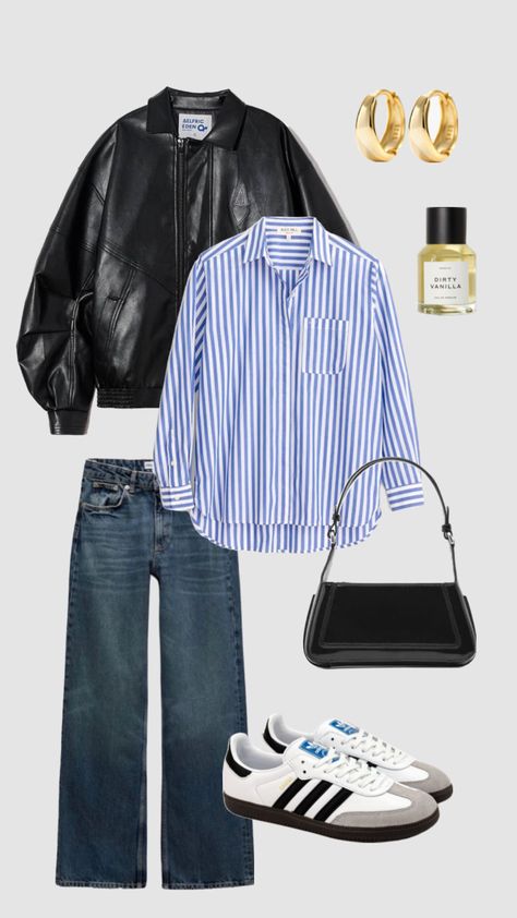 Blue Striped Shirt Outfit, Uni Fits, Uni Outfits, Outfit Inspo Casual, Casual Day Outfits, Easy Trendy Outfits, 가을 패션, Outfit Inspo Fall, Autumn Outfit