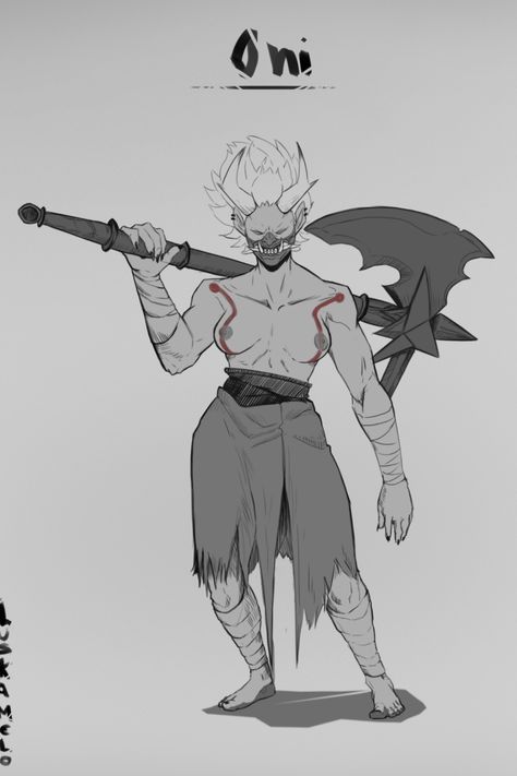 Oni Oni Drawing, Oni Monster, Dnd Oni Character Design, Oni Character Art, Japanese Demon Character Design, Oni Character Design Male, Oni Character Art Dnd, Cyberpunk Oni, Fantasy Oni Art