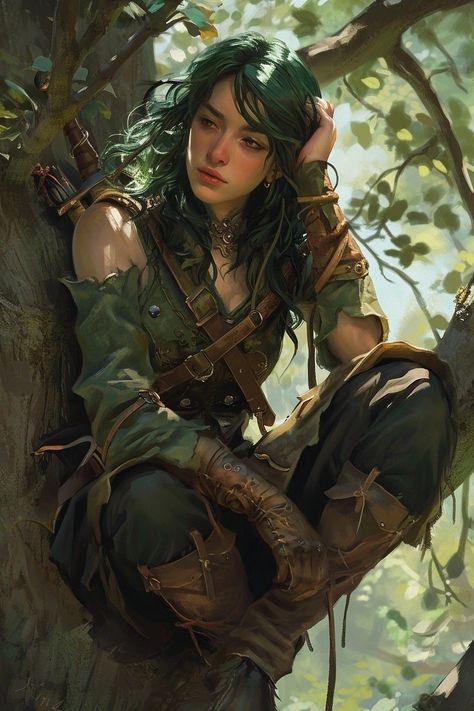 Dnd Feywild Character, Wood Elf Rogue Female Dnd, Female Druid Character Design, Dnd Female Ranger, Dnd Ranger Outfit, Dnd Character Backstory Ideas, Elf Warrior Female, Wood Elf Dnd, Wood Elf Ranger