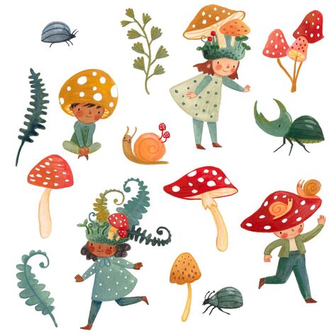 Pencil Inspiration, Folk Illustration, Whimsical Art Journal, Fairy Drawings, Storybook Art, Gouache Illustrations, Art Hobbies, Mushroom Art, Whimsical Illustration