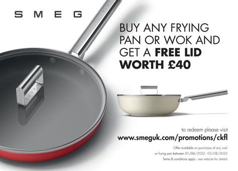 Need a reason to finally buy your dream cookware? For a limited time only, buy any Smeg frying pan or wok and receive a free lid worth £40. Product Sales Design, Smeg Cookware, Product Layout, Sales Design, Plastic Design, Pan Set, Frying Pan, Saute Pan, Sale Design