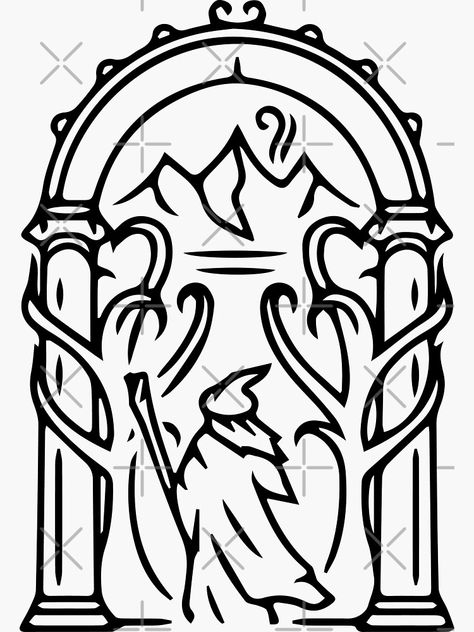 "Doors of Durin" Sticker for Sale by luthientelrunya | Redbubble Doors Of Durin Tattoo, Durin's Door Tattoo, Doors Of Durin, Door Of Durin, Lord Of The Rings Embroidery Ideas, Lord Of The Rings Tattoo Hobbit Door, Lord Of The Rings Embroidery Pattern, Lord Of The Rings Tattoo Ideas, Lotr Pyrography