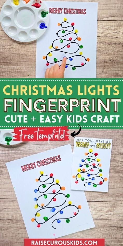 Christmas Lights Fingerprint Craft for Kids Free Christmas Card Template, Christmas Lights Craft, Free Christmas Card, Fingerprint Crafts, Preschool Christmas Activities, Christmas Arts, Christmas Art Projects, Christmas Crafts For Toddlers, Christmas Cards Kids