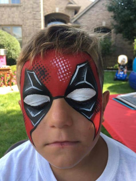 M Deadpool Face Paint, Face Painting Halloween Kids, Superhero Face Painting, Deadpool Face, Glitter Face Paint, Animal Face Paintings, Face Painting For Boys, Face Painting Tutorials, Face Painting Easy