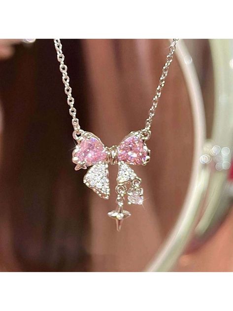 1pc Pink Bow Tie Necklace Pink    Zinc Alloy     Women Accessories, size features are:Bust: ,Length: ,Sleeve Length: Collar Accessories, Pink Bow Tie, Tie Necklace, Bow Hair Accessories, Rose Bonbon, Flower Packaging, Pink Collar, Pink Collars, Accessories Set