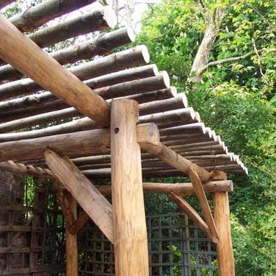 Rustic Outdoor Structures, Woodworking Projects For Beginners, Timber Logs, Woodland House, Timber Frame Construction, Timber Roof, Backyard Gazebo, Timber Buildings, Fence Styles