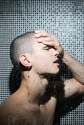 Young Man In Shower | Stocksy United Men In Shower, Man Shower, Men Shower, Men Photoshoot, Cold Shower, Men Photography, Man Photo, Photo Reference, Wet Hair