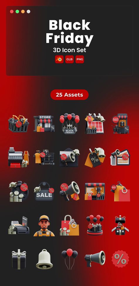 3D Illustration Black Friday Website, 3d Icons, 3d Assets, Brand Guidelines, 3d Illustration, Icon Set, Black Friday, Presentation, Illustrations