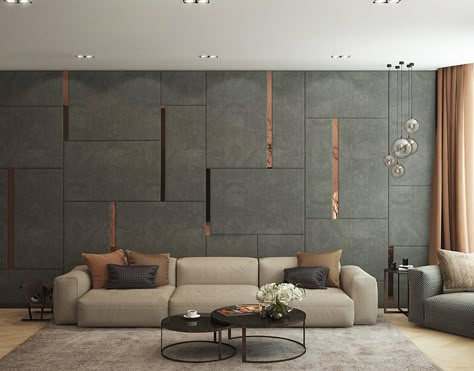 Flat_ on Behance Wall Cladding Interior, Living Room Wall Designs, Sala Grande, Wall Panel Design, Hall Interior Design, Luxury Living Room Design, Room Partition Designs, Living Room Partition, Wall Panelling