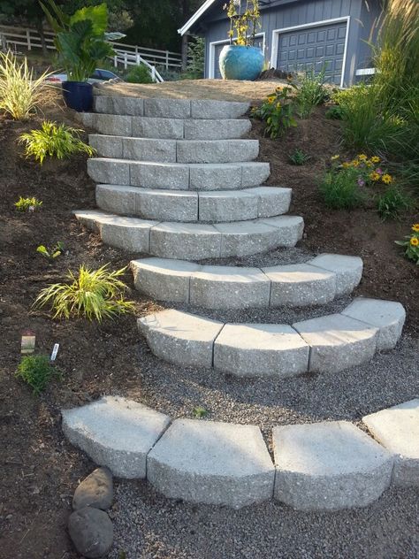 Sloped Backyard Landscaping, Landscape Stairs, Sloped Yard, Sloped Backyard, Stone Steps, Garden Stairs, Hillside Landscaping, Sloped Garden, Garden Steps