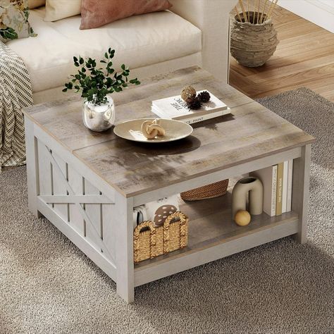 Farmhouse Coffee Table With Storage, Wood Farmhouse Coffee Table, Square Wood Coffee Table, Wood Cocktail Table, Farmhouse Coffee Table, Square Cocktail Table, Farmhouse Aesthetic, Table Farmhouse, Table Square