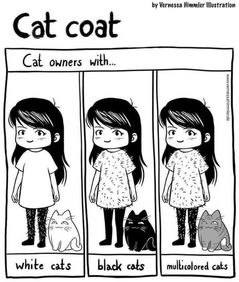 I adopted a white cat. Hair everywhere! Funny Cat Jokes, Cat Jokes, Cat Comics, Cat Parenting, White Cats, Dessin Adorable, Cat Hair, Cats Illustration, Cute Cats And Dogs