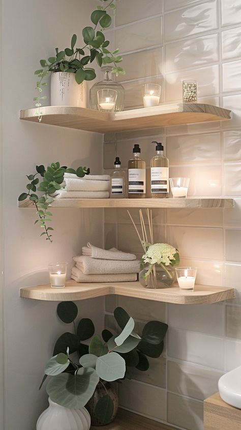 15 Genius & Gorgeous Bathroom Shelf Ideas You Must See - Planted Shack Modern Wall Shelves Bathroom, Tall Bathroom Shelves, Storage Behind Toilet Ideas, Bathroom With Bookshelves, Long Bathroom Shelf, White Ladder Shelf Bathroom, Books In Bathroom Ideas, Shelves Above Toilet Modern, Corner Shelf In Bathroom