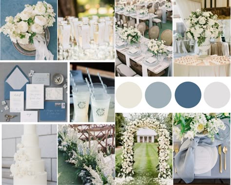 French blue wedding inspiration featured on Alexa Kay Events #weddingcolor #bluewedding #weddingcolorpalette #frenchbluewedding Blue Monochromatic Wedding, Dusty Blue Beige Wedding, Sky Blue And Gold Wedding Theme, Dusty Blue And Beige Wedding Theme, French Blue Wedding Party, Cornflower Blue Wedding Theme, Cornflower Blue Wedding Palette, Sage Green Navy Blue Wedding, French Blue Color Palette