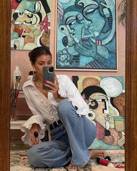 Daniella Jones, Art Studio Storage, Museum Outfit, Artist Aesthetic, Artist Outfit, Etsy Art Prints, February 8, Selfie Ideas Instagram, Old Paintings