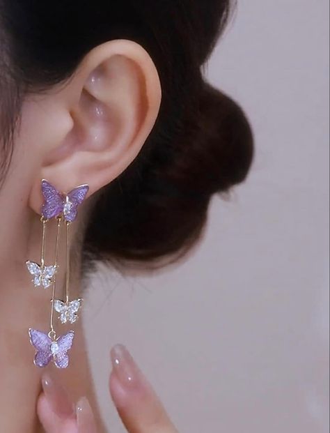 Purple Butterfly Earrings Crystal Long Butterfly Earrings for Teen Girls Animal Drop Dangle Charm Earrings for Women Butterfly Dangle Earrings, Fashion Purple, Romantic Earrings, Wholesale Earrings, Long Tassel Earrings, Crystal Butterfly, Tassel Drop Earrings, Wedding Party Jewelry, Purple Earrings